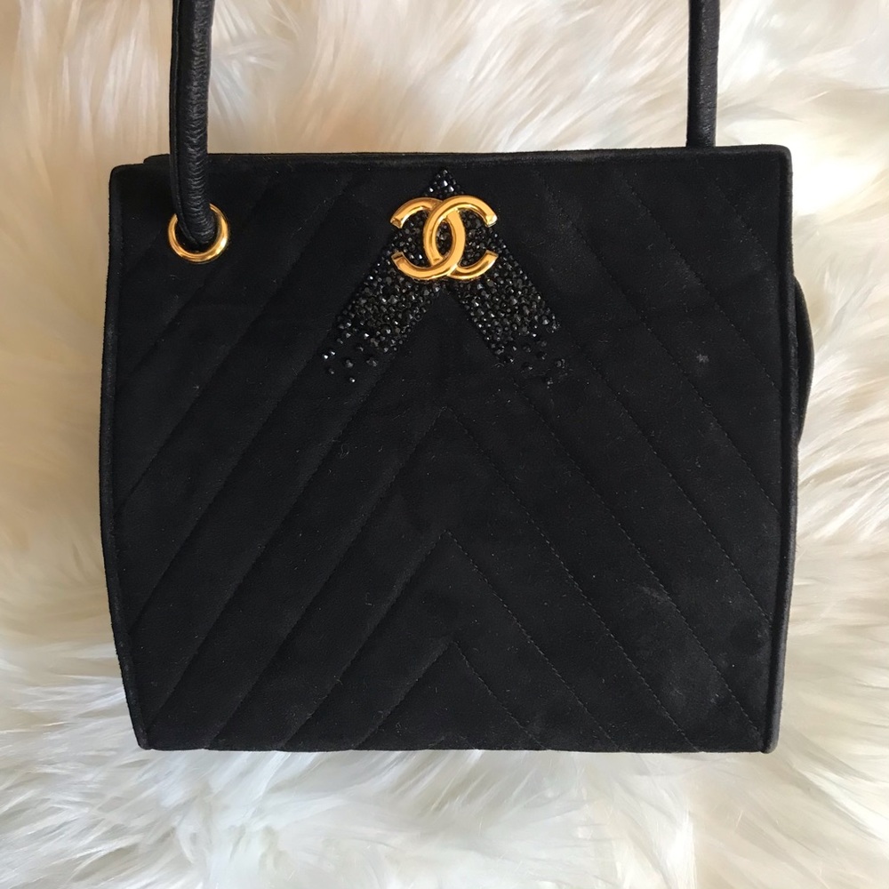 Authentic Chanel Suede Chevron Mini Shoulder Bag - Picture 9 of 13